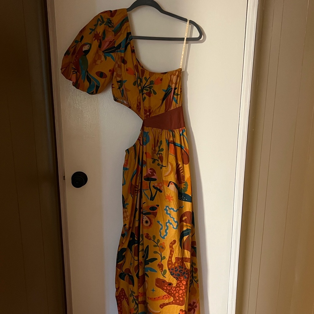 Anthropologie One-Shoulder Dress in Orange and Blue